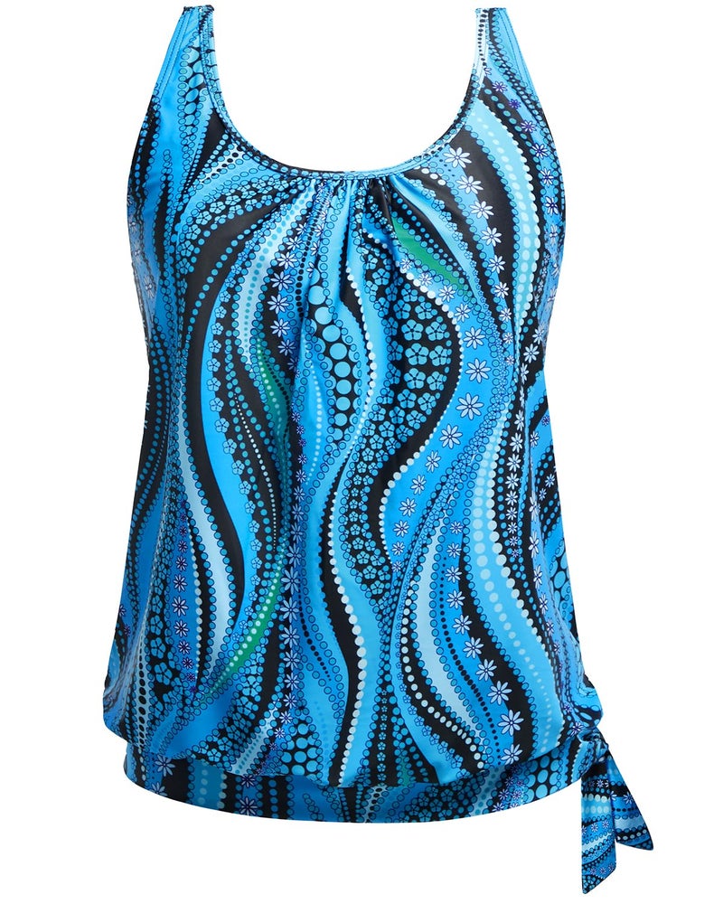 Yonique Womens Blouson Tankini Top Only Loose Fit Swim Top No Bottom Modest Swimsuit Blue Ripples X-Large - Image 1