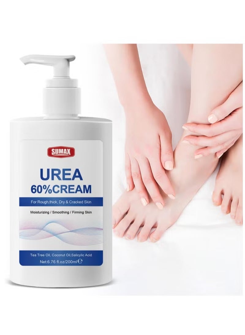 SUMAX كريم يوريا 60%، إصلاح كعب متشقق للقدمين واليدين، تخفيف جفاف الجلد مع كريم القدم بقوة قصوى، علاج يوريا للقدمين والعناية بالجسم، 200 مل - Image 1