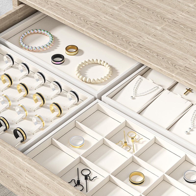 Julysky Jewelry Organizer Trays for Drawer,Jewelry Display Organizer Case for Women,Bracelet Necklace and Ring Display Stand for Selling,Velvet Jewelry Storage Display (Beige, Empty Plate) - Image 4