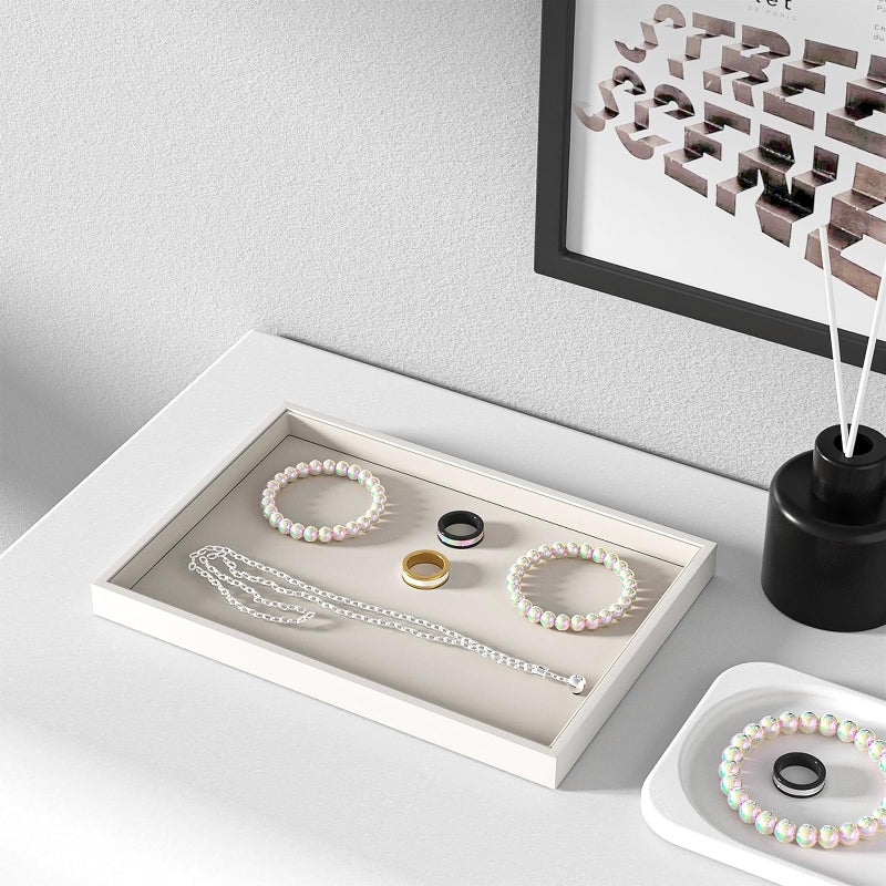 Julysky Jewelry Organizer Trays for Drawer,Jewelry Display Organizer Case for Women,Bracelet Necklace and Ring Display Stand for Selling,Velvet Jewelry Storage Display (Beige, Empty Plate) - Image 2