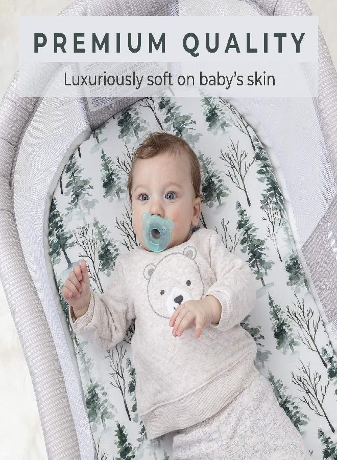 Pobibaby Pobi Baby - 2 Pack Premium Bassinet Sheets for Standard Bassinets - Ultra-Soft Cotton Blend, Stylish Animal Woodland Pattern, Safe and Snug for Baby (Magical) - Image 1