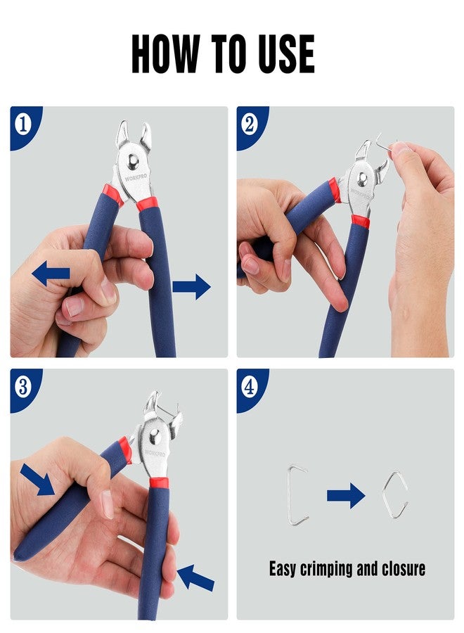 WORKPRO Hog Ring Pliers with 500 Pcs 3/4" Hog Rings, Galvanized Steel Hog Rings Perfect for Furniture Upholstery, Auto Upholstery, Plastic Meat & Sausage Casings - Image 2