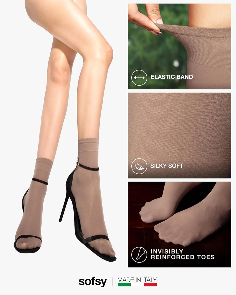 sofsy Italian High-Fashioned Ankle Socks - 40 Den Semi Sheer Nylon Stockings for Women | Durable, Soft, Low-Cut Design - Image 4