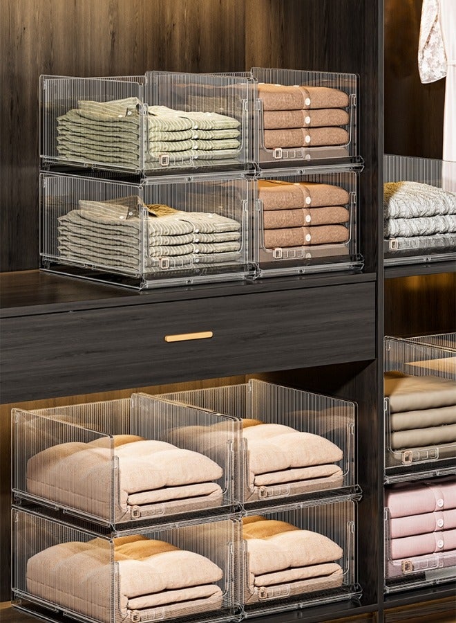 Stackable Plastic Storage Basket for Closet Wardrobe Organizer and Storage Bin Sweater Drawer Shelf Storage Container for Cupboard Kitchen Bathroom Office Bedroom (Medium)  - Image 1