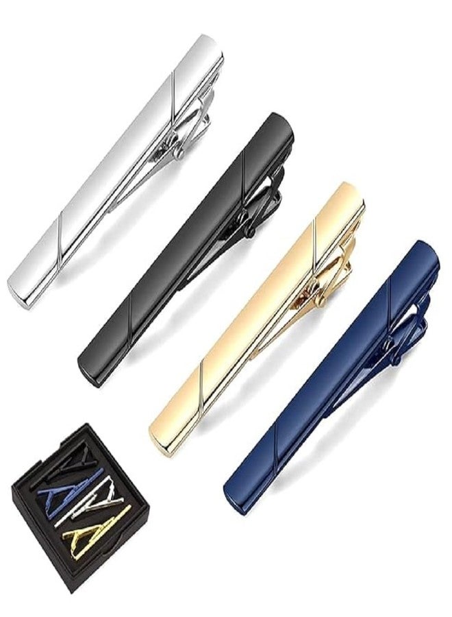 MOSPROS 4 Pack Men’s Tie Clip Set with Gift Box – Formal Metal Tie Pins for Suit & Shirt | Classic Fashion Tie Bar Accessory for Business, Wedding, Office - Image 1
