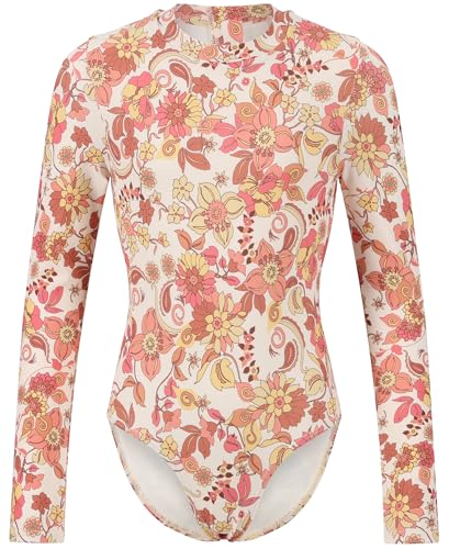 Billabong Girls' Long Sleeve Onesie Rashguard Swimsuit with UPF 50+ Sun Protection, Quick Drying Bathing Suit, Whitecap Wildflower, 12 - Image 1