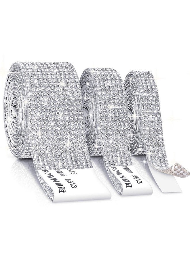 Cludoo 3 Rolls Rhinestone Ribbons Silver Self Adhesive Rhinestone Strips Diamond Rhinestone Roll Rhinestone Tape Bling Wrap Bling Stickers Rhinestones For Crafts Decoration Car Diy Wedding Party - Image 1