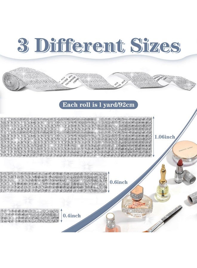Cludoo 3 Rolls Rhinestone Ribbons Silver Self Adhesive Rhinestone Strips Diamond Rhinestone Roll Rhinestone Tape Bling Wrap Bling Stickers Rhinestones For Crafts Decoration Car Diy Wedding Party - Image 2