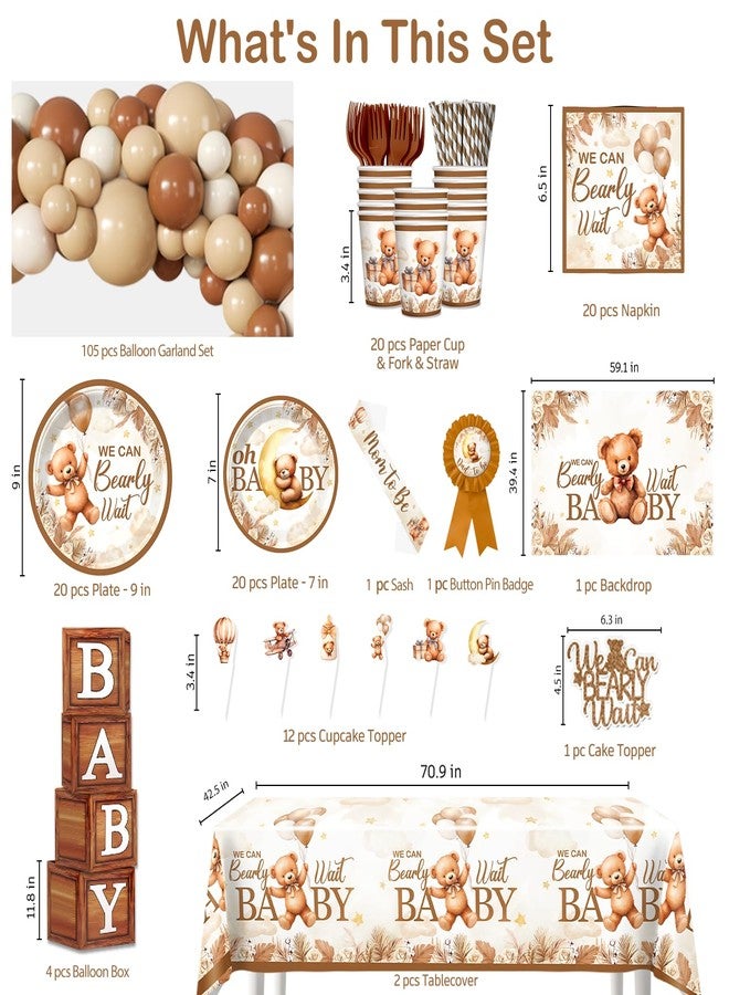 cocomigo Bear Baby Shower Decorations, Brown Netural Balloon Arch Kit We Can Barely Wait Banner Plates Tablecloth Bear Baby Shower Decorations Brown Beige 249 Pcs - Image 2