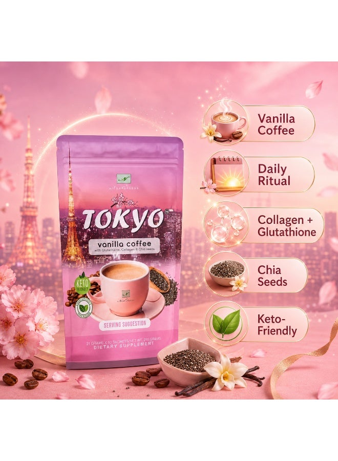 NAMIROSEUS Tokyo Vanilla Coffee with Glutathione Collagen and Chia Seeds, Instant Coffee Powder - Image 3