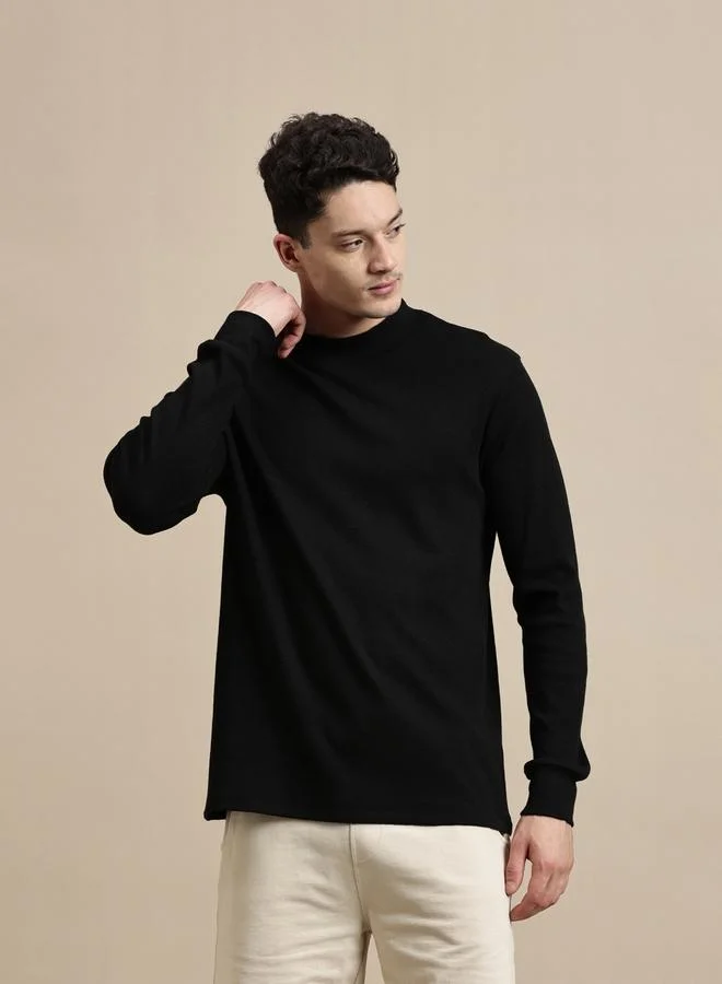 ECOLORE Men Black High Neck Long Sleeves T-Shirt