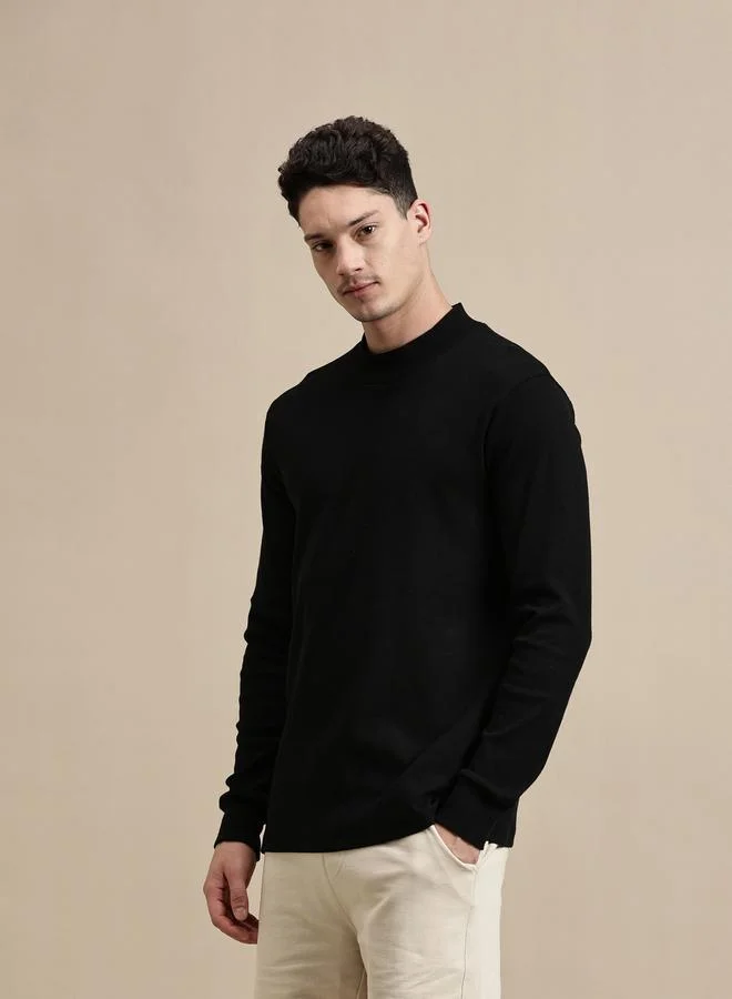 ECOLORE Men Black High Neck Long Sleeves T-Shirt