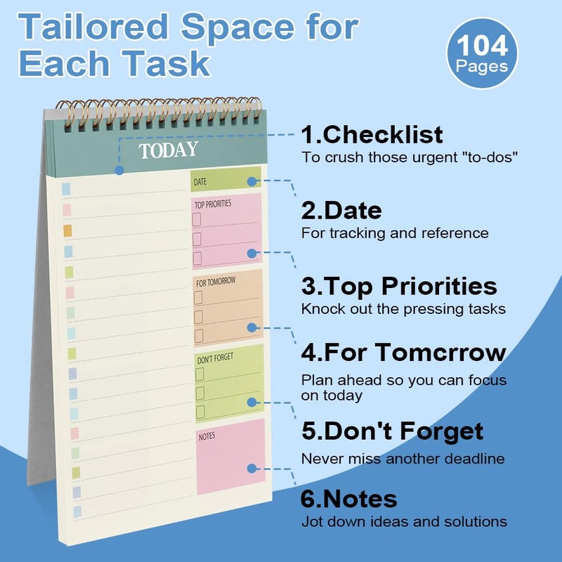 OFFCUP Weekly Planning Pad, 1pc A5 To-Do List of Stains 52 Sheets (104 Pages), Removable Undated Daily Planner Notepads for School, Office & Staff, Blue - Image 5