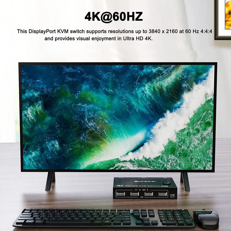 KCEVE DP Ports KVM Switch, 2 In 1 Out DisplayPort KVM Switcher Support 4k@60Hz Control 2 Computers to Share Keyboard, Mouse And DP Monitor - Image 3