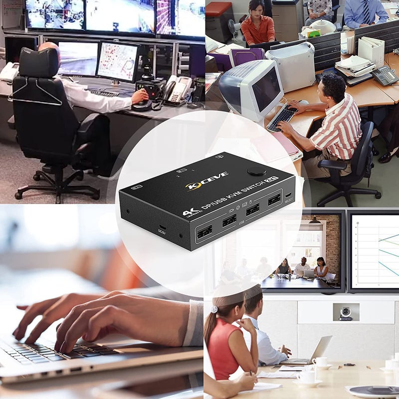KCEVE DP Ports KVM Switch, 2 In 1 Out DisplayPort KVM Switcher Support 4k@60Hz Control 2 Computers to Share Keyboard, Mouse And DP Monitor - Image 5