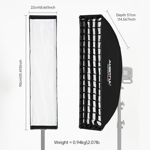 AMBITFUL 2PCS 22x90cm 9"x35" Beehive Honeycomb Grid Strip Softbox Bowens Mount for Studio Flash - Image 2