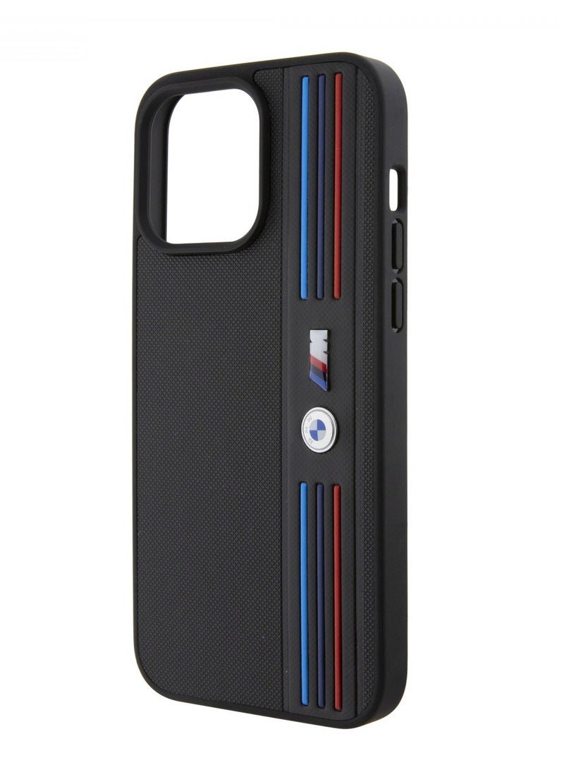 بي إم دبليو حافظة M البولي يوريثين من الجلد بنمط شبكي ثلاثي الألوان لهاتف آیفون 15 برو - أسود - Image 1