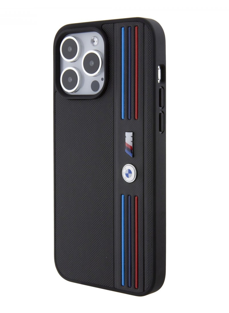 بي إم دبليو حافظة M البولي يوريثين من الجلد بنمط شبكي ثلاثي الألوان لهاتف آیفون 15 برو - أسود - Image 2