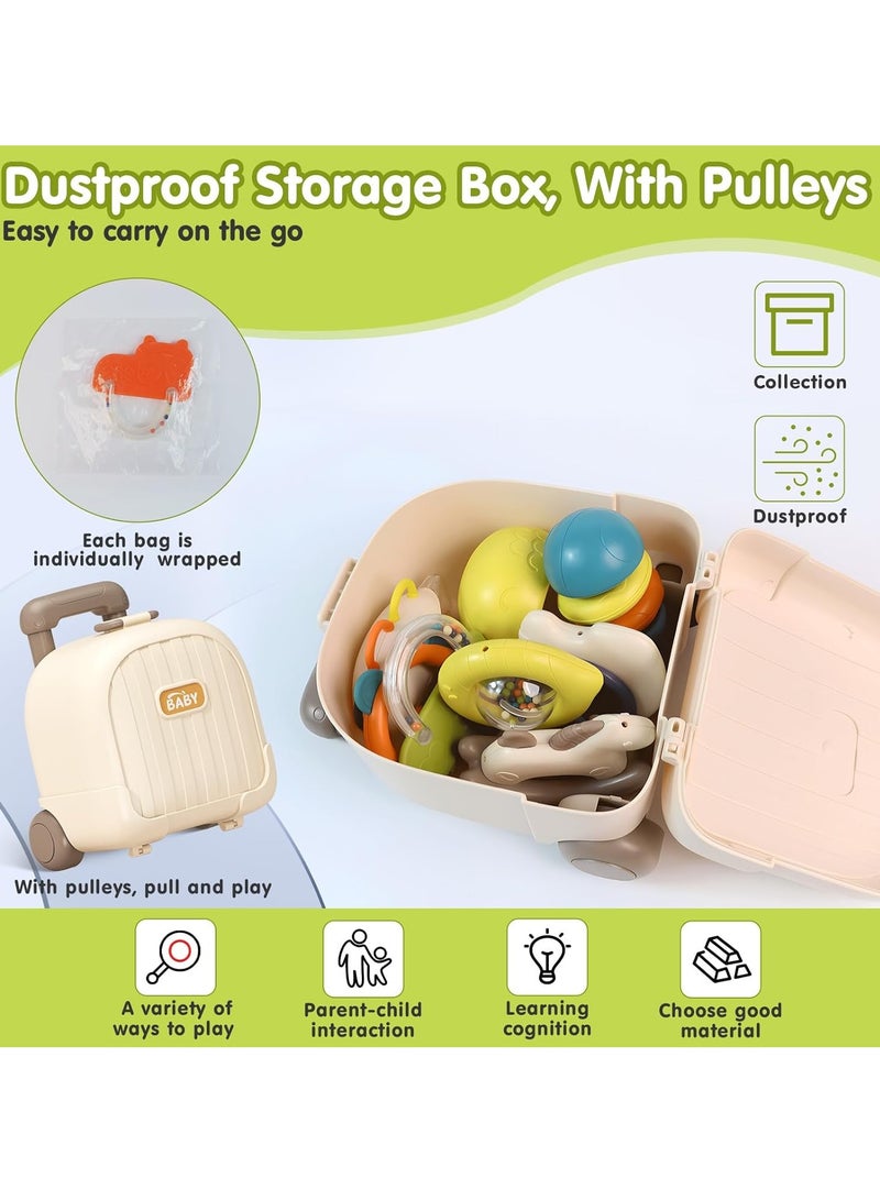XiuWoo 10 Pcs Baby Teether, BPA Free Toy Rattle Toy, Soft Silicone Teething Toys for Baby Toys, Baby Sensory Toys, Early Educational Toy, Chew Toy with Storage Bag - Image 3