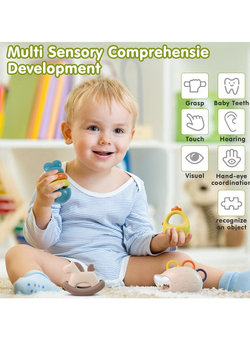 XiuWoo 10 Pcs Baby Teether, BPA Free Toy Rattle Toy, Soft Silicone Teething Toys for Baby Toys, Baby Sensory Toys, Early Educational Toy, Chew Toy with Storage Bag - Image 4