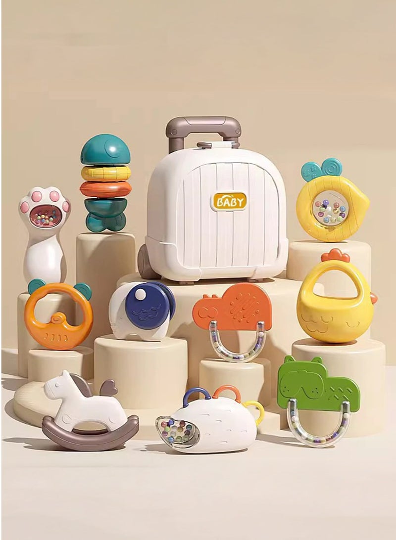 XiuWoo 10 Pcs Baby Teether, BPA Free Toy Rattle Toy, Soft Silicone Teething Toys for Baby Toys, Baby Sensory Toys, Early Educational Toy, Chew Toy with Storage Bag - Image 1