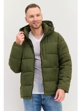 London Fog Men Plain Hooded Puffer Jacket, Olive  - Image 1