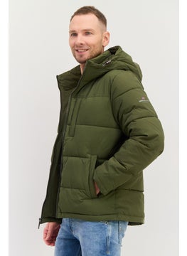 London Fog Men Plain Hooded Puffer Jacket, Olive  - Image 4