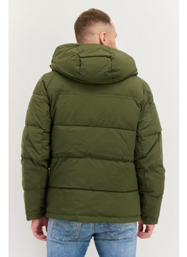 London Fog Men Plain Hooded Puffer Jacket, Olive  - Image 3