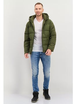 London Fog Men Plain Hooded Puffer Jacket, Olive  - Image 2