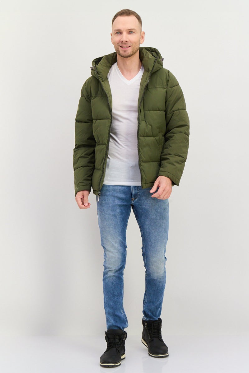 London Fog Men Plain Hooded Puffer Jacket, Olive  - Image 2