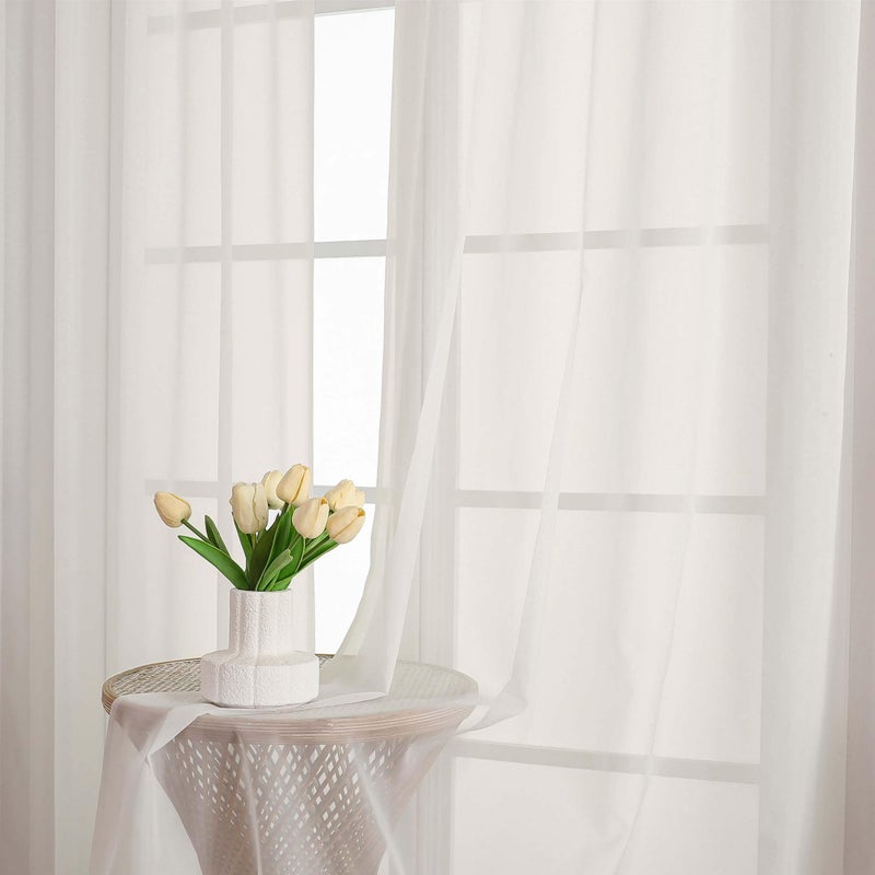 Owenie Ivory Sheer Curtains  Sheer Curtains 96 Inches Long 2 Panels Set  Rod Pocket Voile Fimly Sheer Drapes For Living Room/Bedroom  2Pcs  Each 59"" W X 96"" L - Image 3