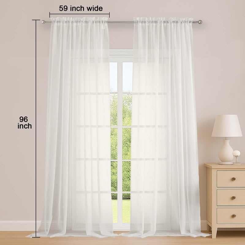 Owenie Ivory Sheer Curtains  Sheer Curtains 96 Inches Long 2 Panels Set  Rod Pocket Voile Fimly Sheer Drapes For Living Room/Bedroom  2Pcs  Each 59"" W X 96"" L - Image 2