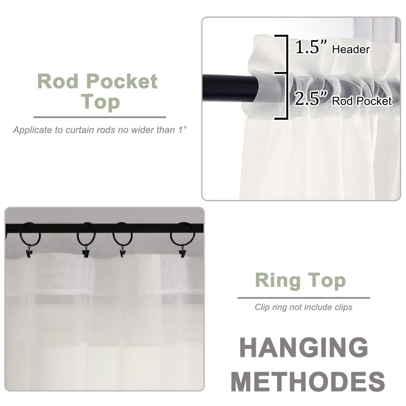 Owenie Ivory Sheer Curtains  Sheer Curtains 96 Inches Long 2 Panels Set  Rod Pocket Voile Fimly Sheer Drapes For Living Room/Bedroom  2Pcs  Each 59"" W X 96"" L - Image 4