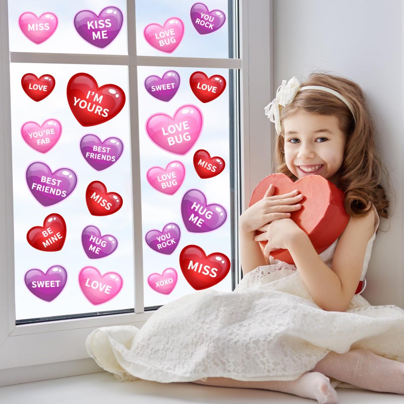 وولاين Whaline 9 Sheets عيد الحب نافذة Clings رومانسية وردية اللون الأرجواني محادثة قلب نافذة القلب شارات على الوجهين ملونة ديكور نافذة القلب للمكاتب المنزلية لوازم الحفلة - Image 3