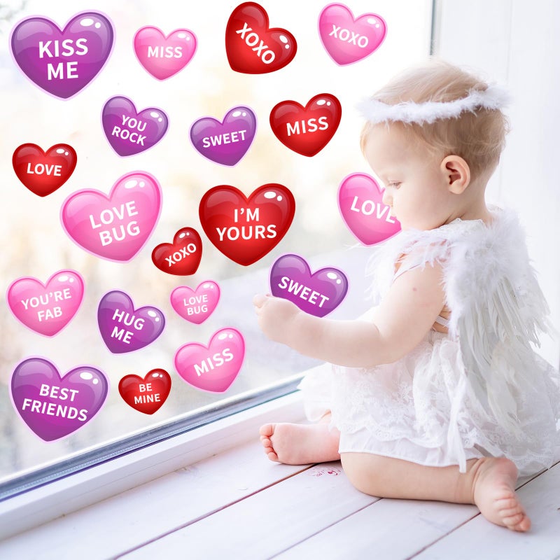 وولاين Whaline 9 Sheets عيد الحب نافذة Clings رومانسية وردية اللون الأرجواني محادثة قلب نافذة القلب شارات على الوجهين ملونة ديكور نافذة القلب للمكاتب المنزلية لوازم الحفلة - Image 2