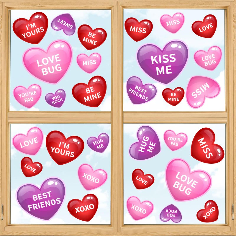 وولاين Whaline 9 Sheets عيد الحب نافذة Clings رومانسية وردية اللون الأرجواني محادثة قلب نافذة القلب شارات على الوجهين ملونة ديكور نافذة القلب للمكاتب المنزلية لوازم الحفلة - Image 1