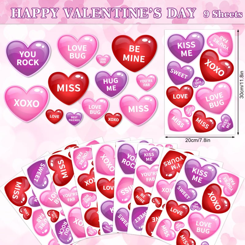 وولاين Whaline 9 Sheets عيد الحب نافذة Clings رومانسية وردية اللون الأرجواني محادثة قلب نافذة القلب شارات على الوجهين ملونة ديكور نافذة القلب للمكاتب المنزلية لوازم الحفلة - Image 5