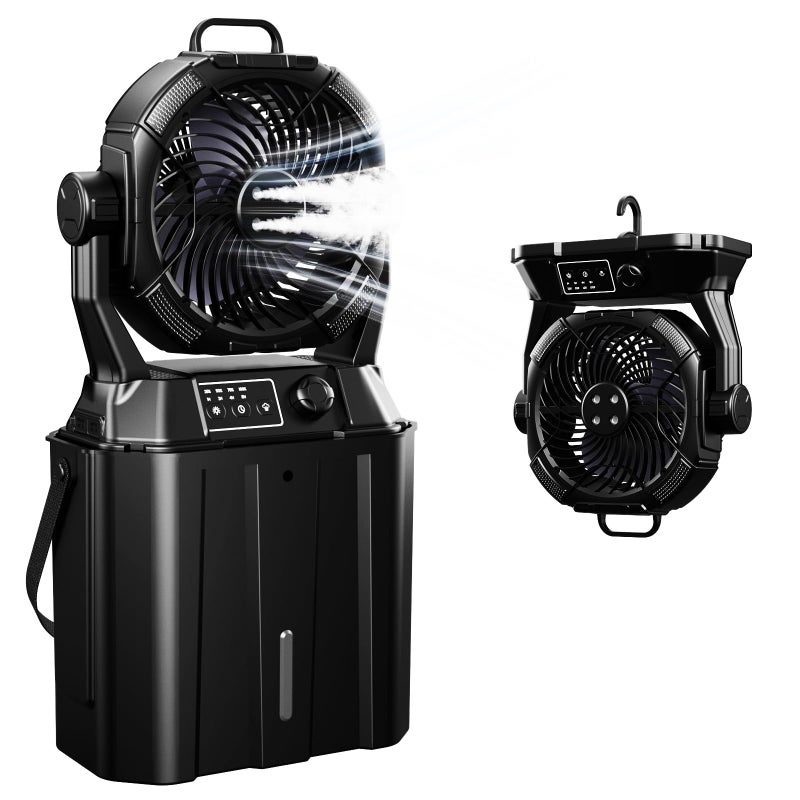 Wilody Misting Fan with Remote Control, Camping Fan Portable with LED Light & Stepless Speed Control & Cooling Spray with 6L Bucket, Timer Function, Portable Handle - Image 3