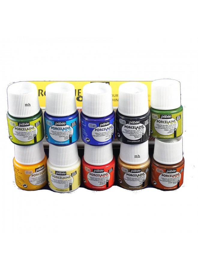 Pebeo - PEBEO PE513000 Porcelaine 150 China Paint Set 45ml Pkg-Discovery, 10 Assorted 45 ml Bottles, 6 Fl Oz - Image 1