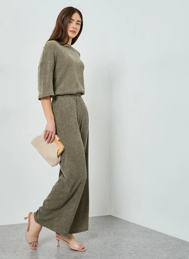 Styli Olive Textured Wide Leg Knit Joggers
