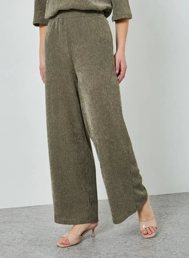 Styli Olive Textured Wide Leg Knit Joggers