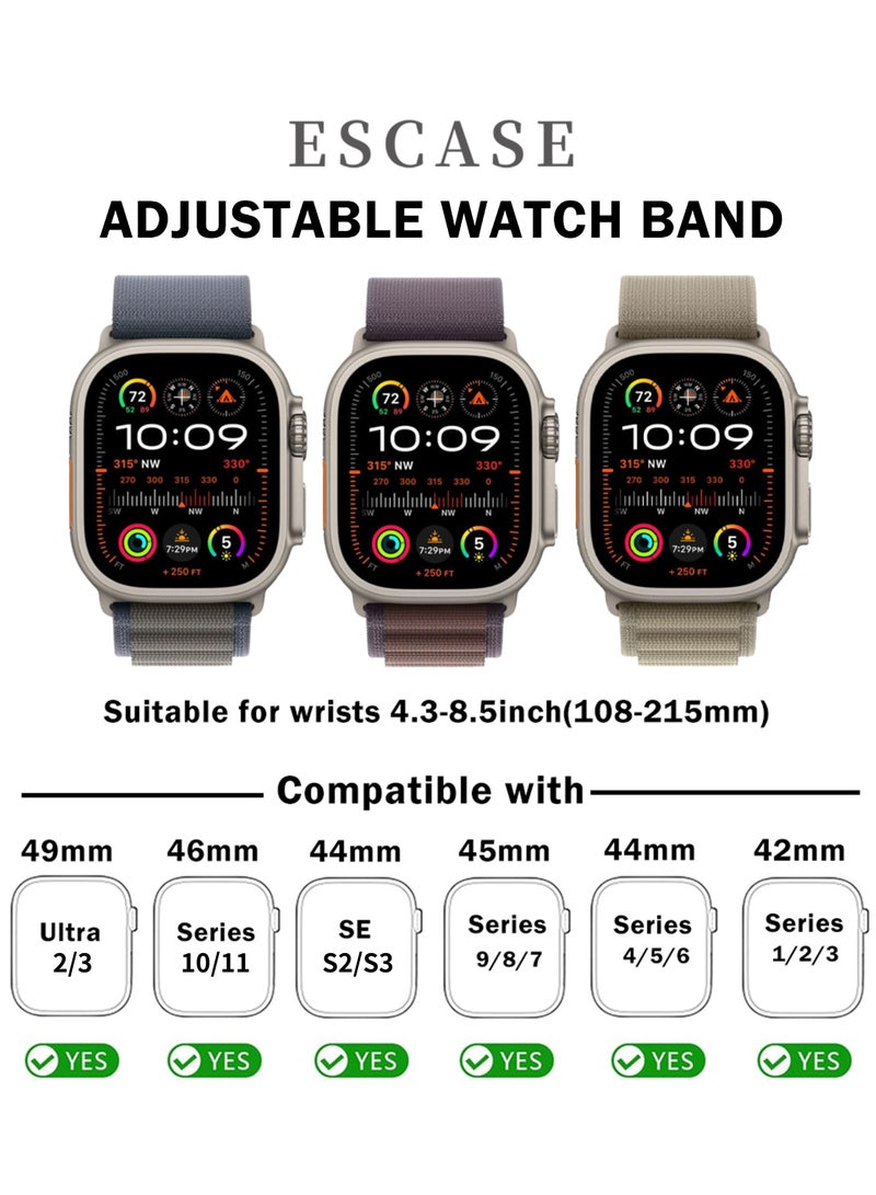 ESCASE 3-Piece Nylon Strap Natural Titanium Replacement Set Compatible with Apple Watch Strap Sizes: 42mm/44mm/45mm/46mm/49mm Fits Apple Watch Ultra/Ultra 2/Ultra 3, Series 11/10/9/8/SE/7/6/5/4/3/2/1 and other models Available in Blue/Indigo/Olive Combo - Image 2