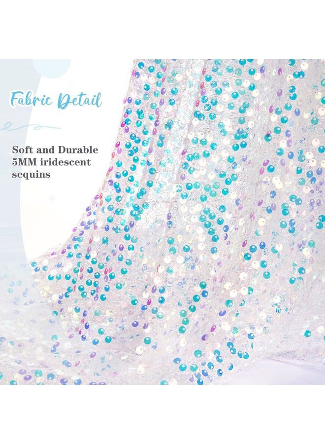 QueenDream White Table Runner: 25x120 Inches Long 10FT - Iridescent Sequin Table Runner Glitter Fabric for Party Boho Wedding Summer Mermaid Birthday Decorations - Image 4