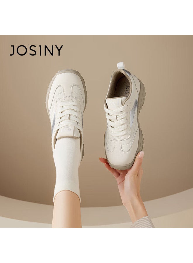 Josiny Zhuoshini Women's Thick-soled Casual Shoes  Spring New Versatile German Training Shoes Height-increasing Retro Sports Agan Shoes Beige/silver 40 - Image 1