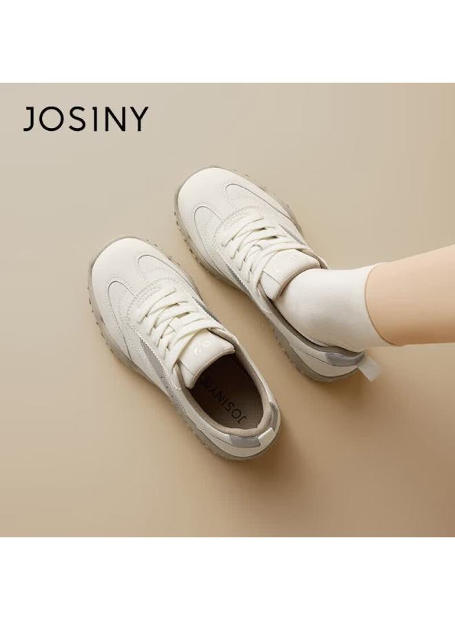 Josiny Zhuoshini Women's Thick-soled Casual Shoes  Spring New Versatile German Training Shoes Height-increasing Retro Sports Agan Shoes Beige/silver 40 - Image 2