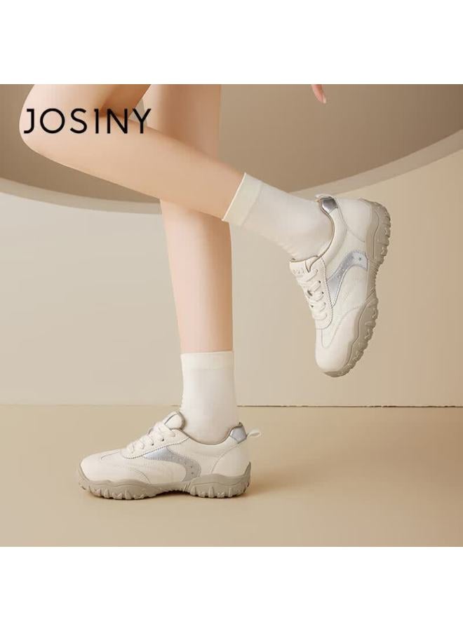 Josiny Zhuoshini Women's Thick-soled Casual Shoes  Spring New Versatile German Training Shoes Height-increasing Retro Sports Agan Shoes Beige/silver 40 - Image 5