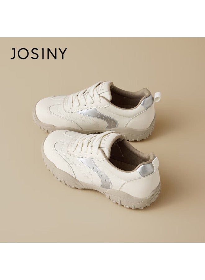 Josiny Zhuoshini Women's Thick-soled Casual Shoes  Spring New Versatile German Training Shoes Height-increasing Retro Sports Agan Shoes Beige/silver 40 - Image 3