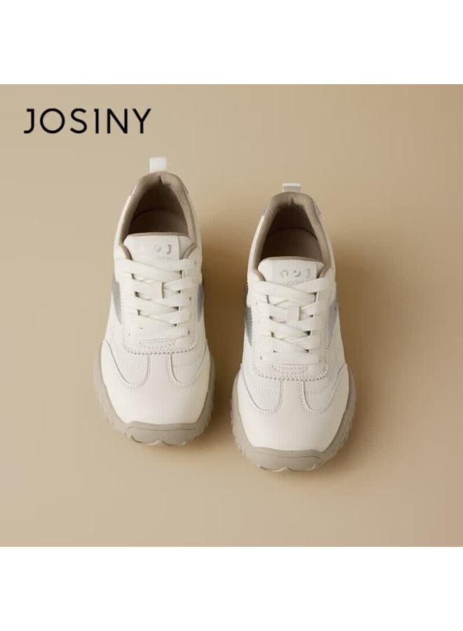 Josiny Zhuoshini Women's Thick-soled Casual Shoes  Spring New Versatile German Training Shoes Height-increasing Retro Sports Agan Shoes Beige/silver 40 - Image 4