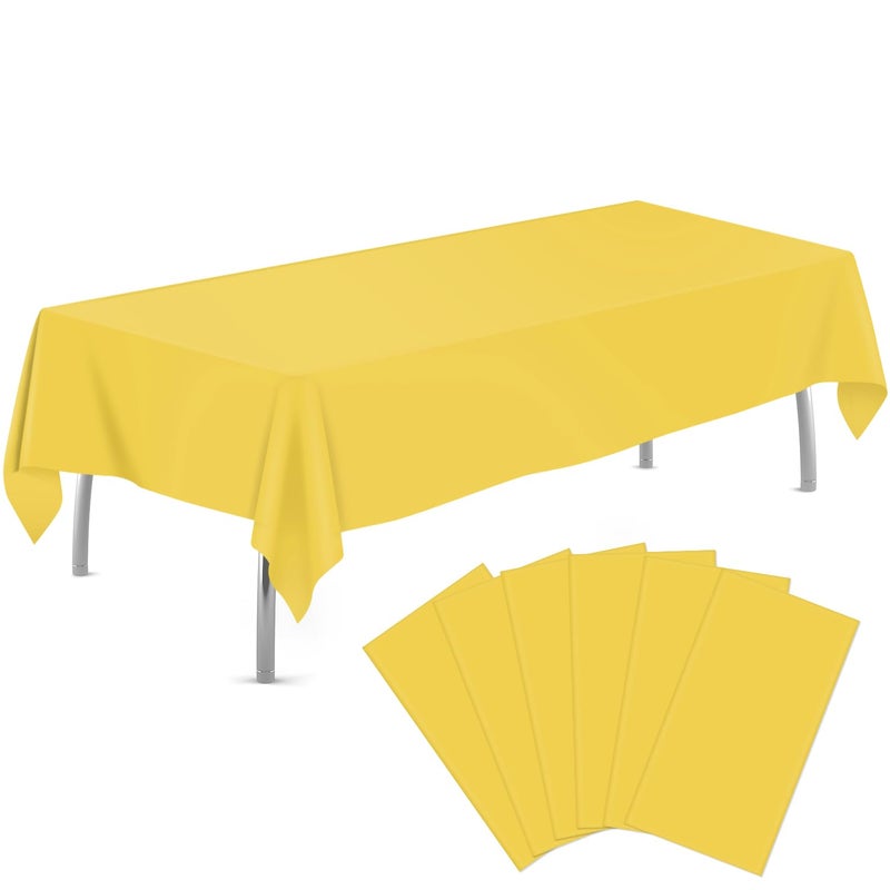 tujol Yellow 6 Pack Plastic Table Cloth 54 x 108 Disposable Tablecloths Rectangle Table Cover Plastic Tablecloths for Parties