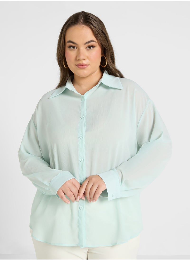 Ella Plus Sheer Button Down Shirt  - Image 1